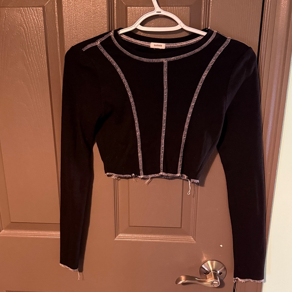 Garage Black Cropped Top with Contrast Stitching